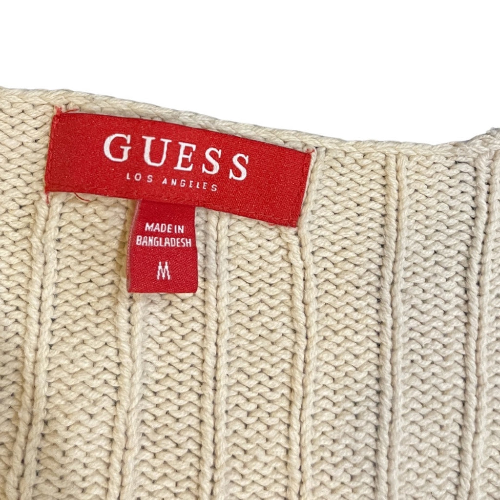 Guess Chunky Cable Knit Ribbed Long Sleeve V-Neck Sweater Size Medium Casual