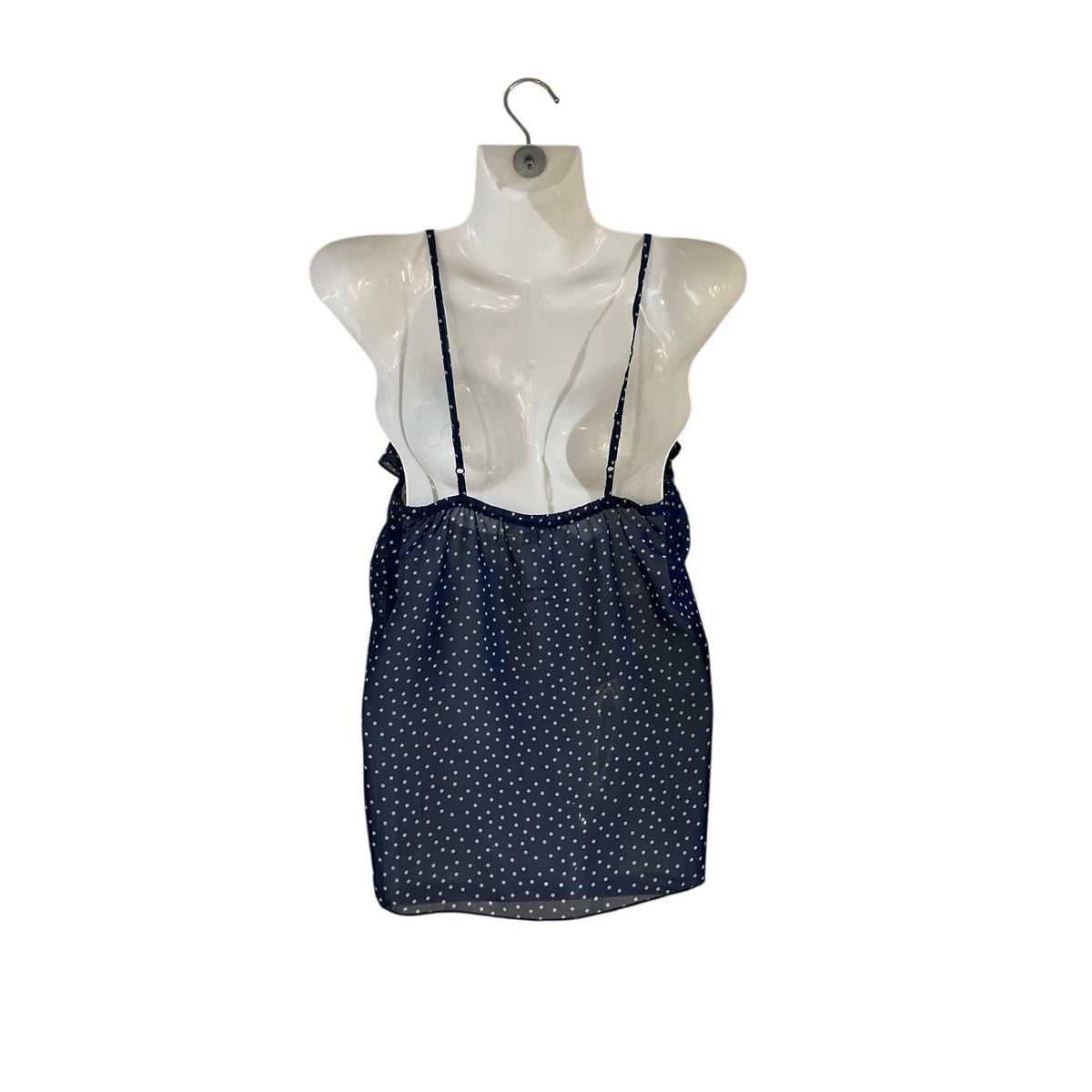 Essentials XXI Navy Blue Polka Dot Ruffle Chiffon Camisole Top SZ S Y2K Romantic