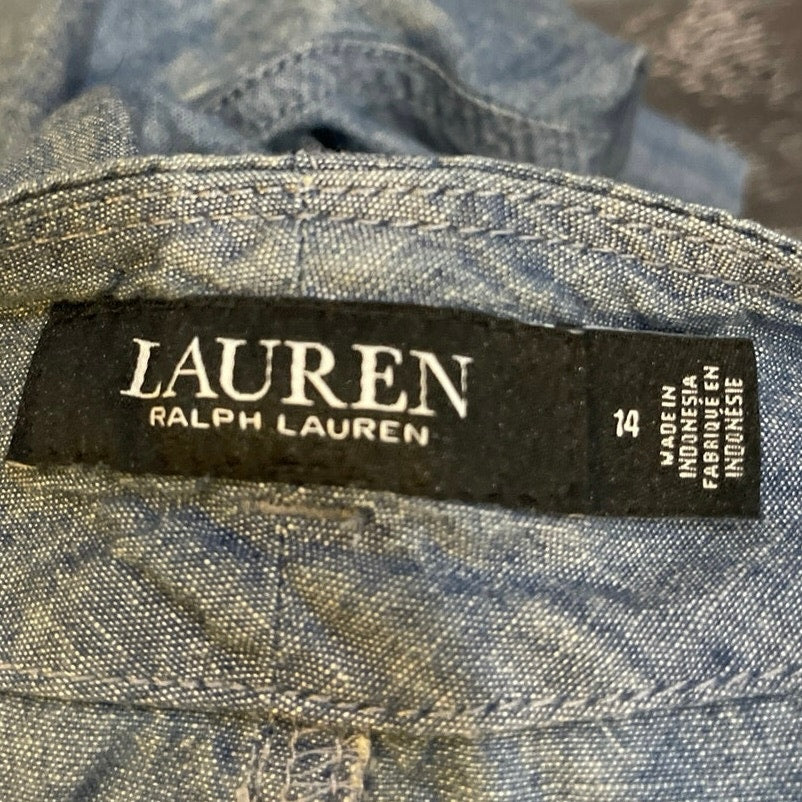 Lauren Ralph Lauren Belted Chambray Shorts 14 NWT Coastal Nautical Preppy Casual