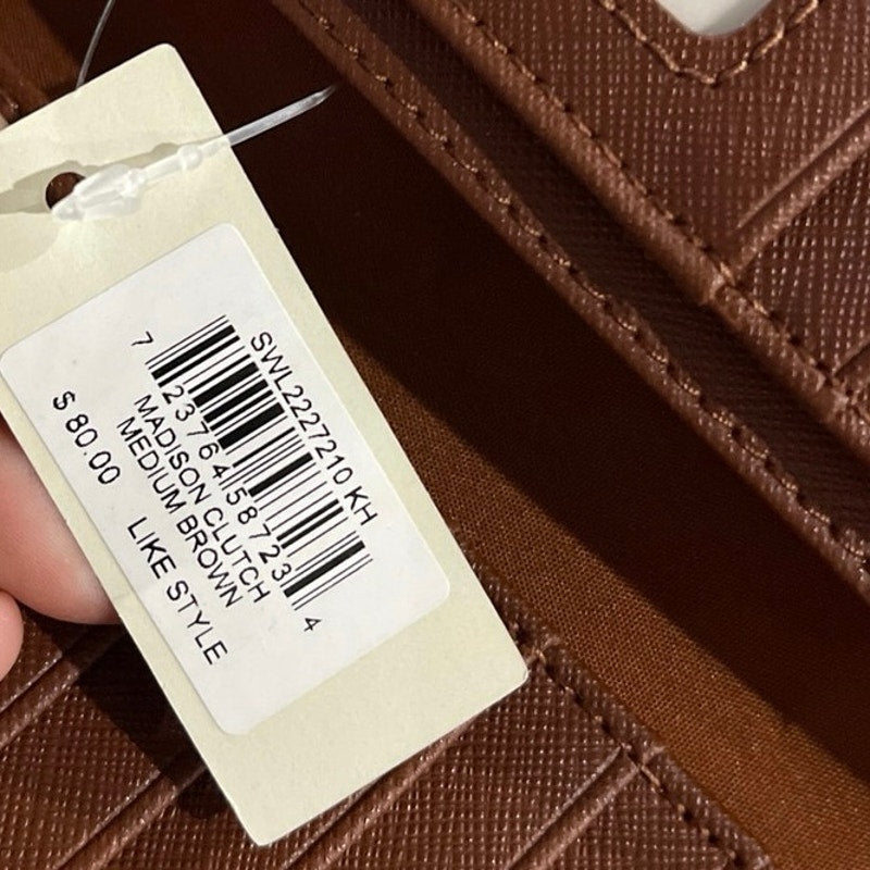 Fossil Madison Clutch Brown Pebbled Leather Slim Bi-Fold Wallet NWT