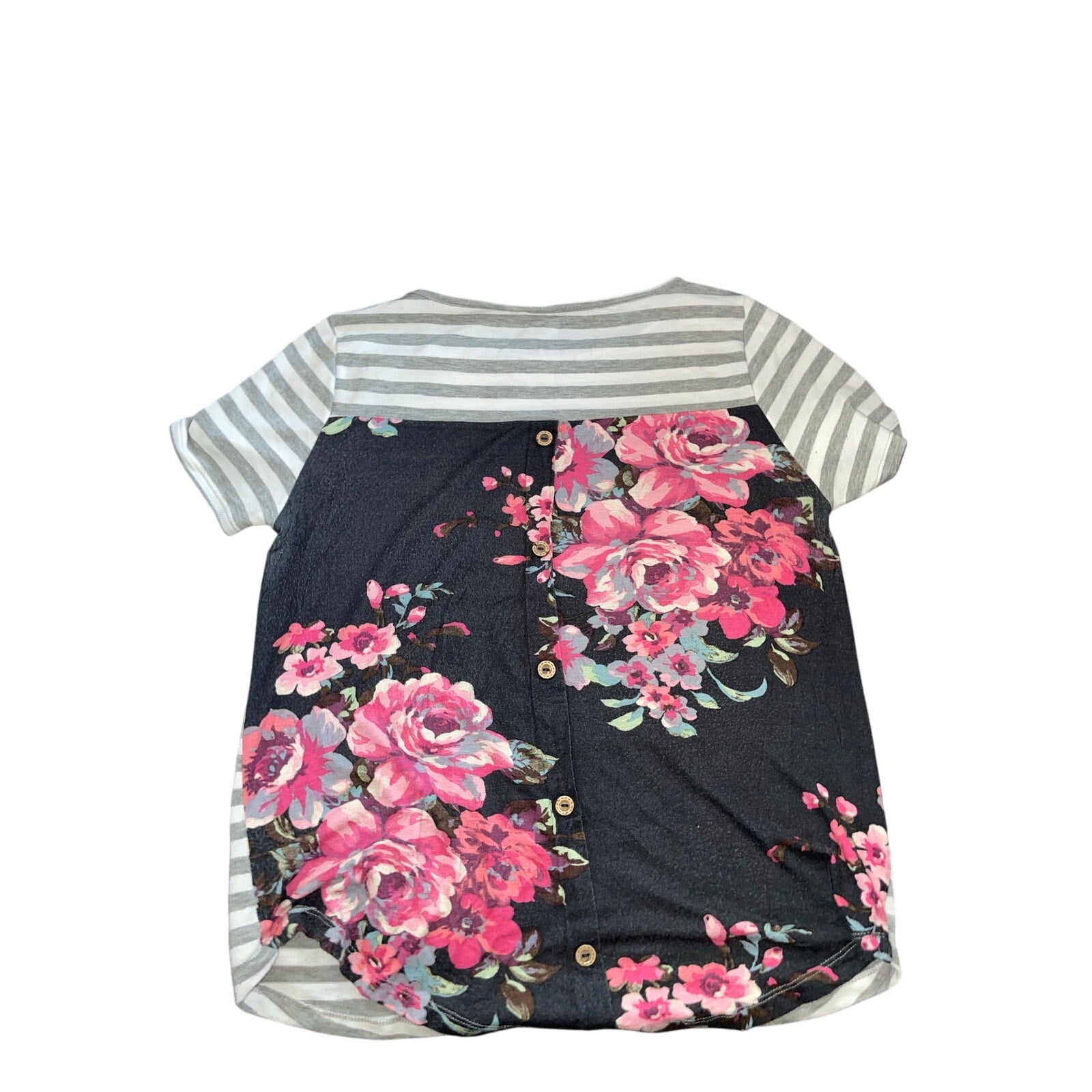 Vintage Pink clover striped blouse w/ a floral design in the back.