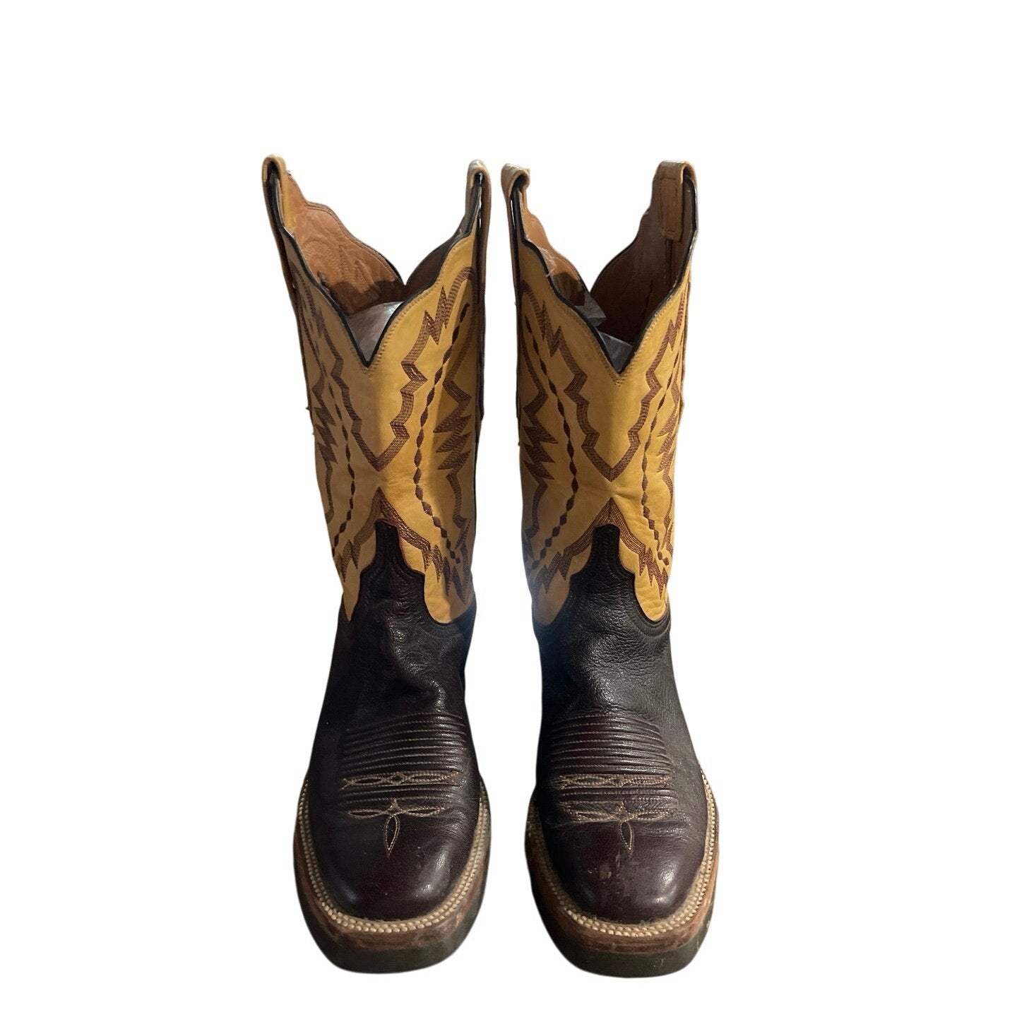 Lucchese 2000 Western Two Tone Cowgirl Boots Round Toe Cowboy VTG SZ 8 Rancher