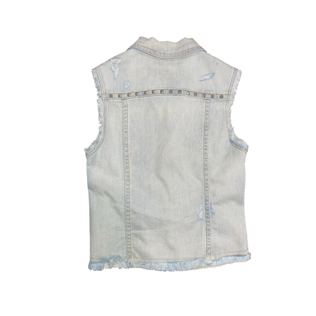 Miss Me Distressed Studded Denim Vest Light Blue Size Small Western Cowgirl Y2K