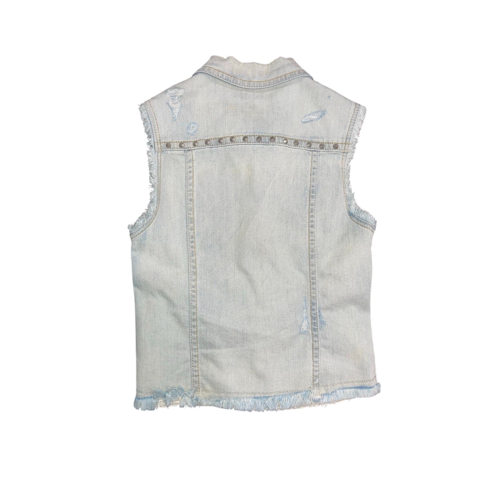 Miss Me Distressed Studded Denim Vest Light Blue Size Small Western Cowgirl Y2K