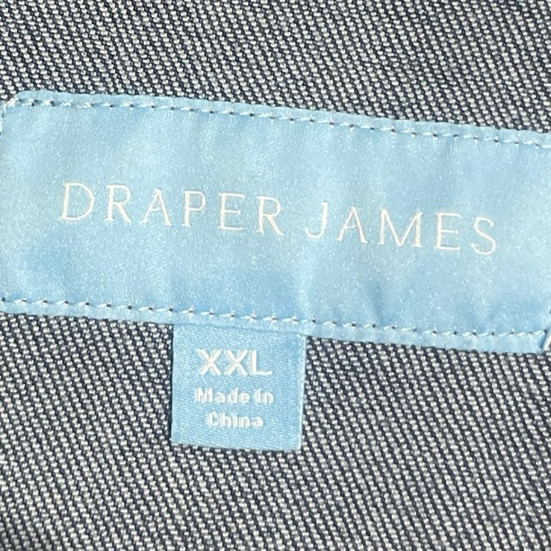 Draper James Collarless Neckline Button Front Ruffle Denim Jacket SZ XXL Chic