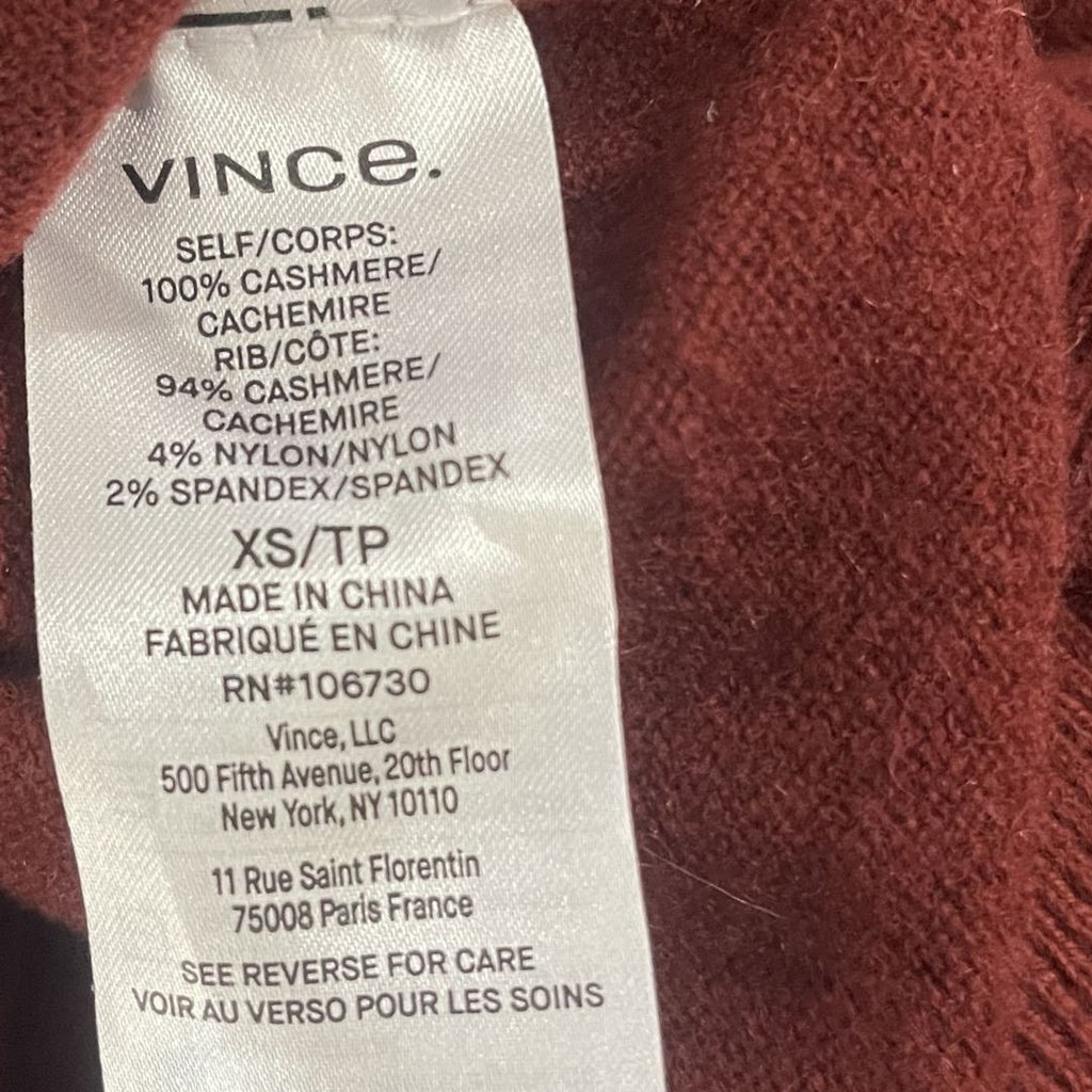 Vince Cashmere V-Neck Sweater Earthy Red Size XS Preppy Academia Casual Chic