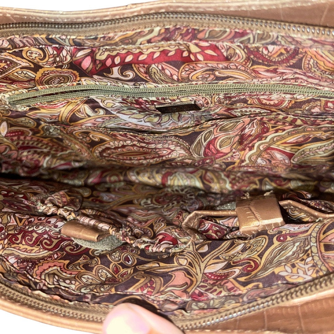 Maxx New York Gold Crocodile Embossed Print Leather Shoulder Bag Purse