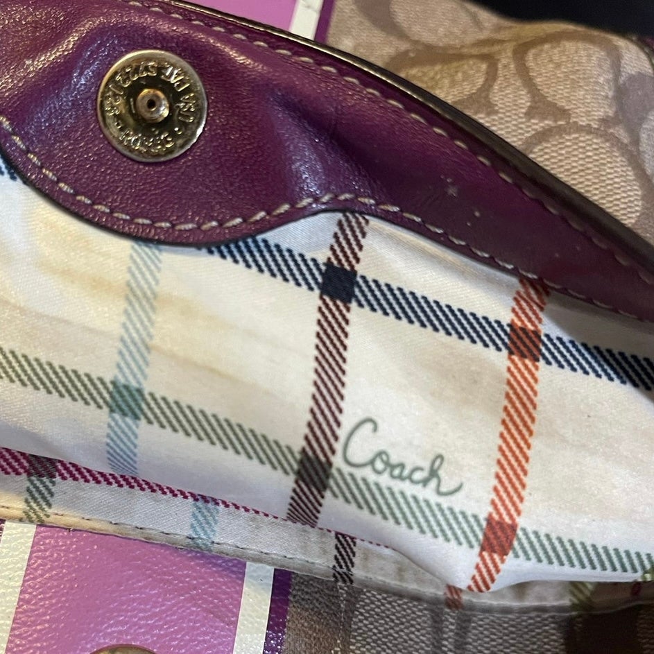 Vintage Coach Signature Coated Heritage Striped Tote Bag Berry #12358 Y2K