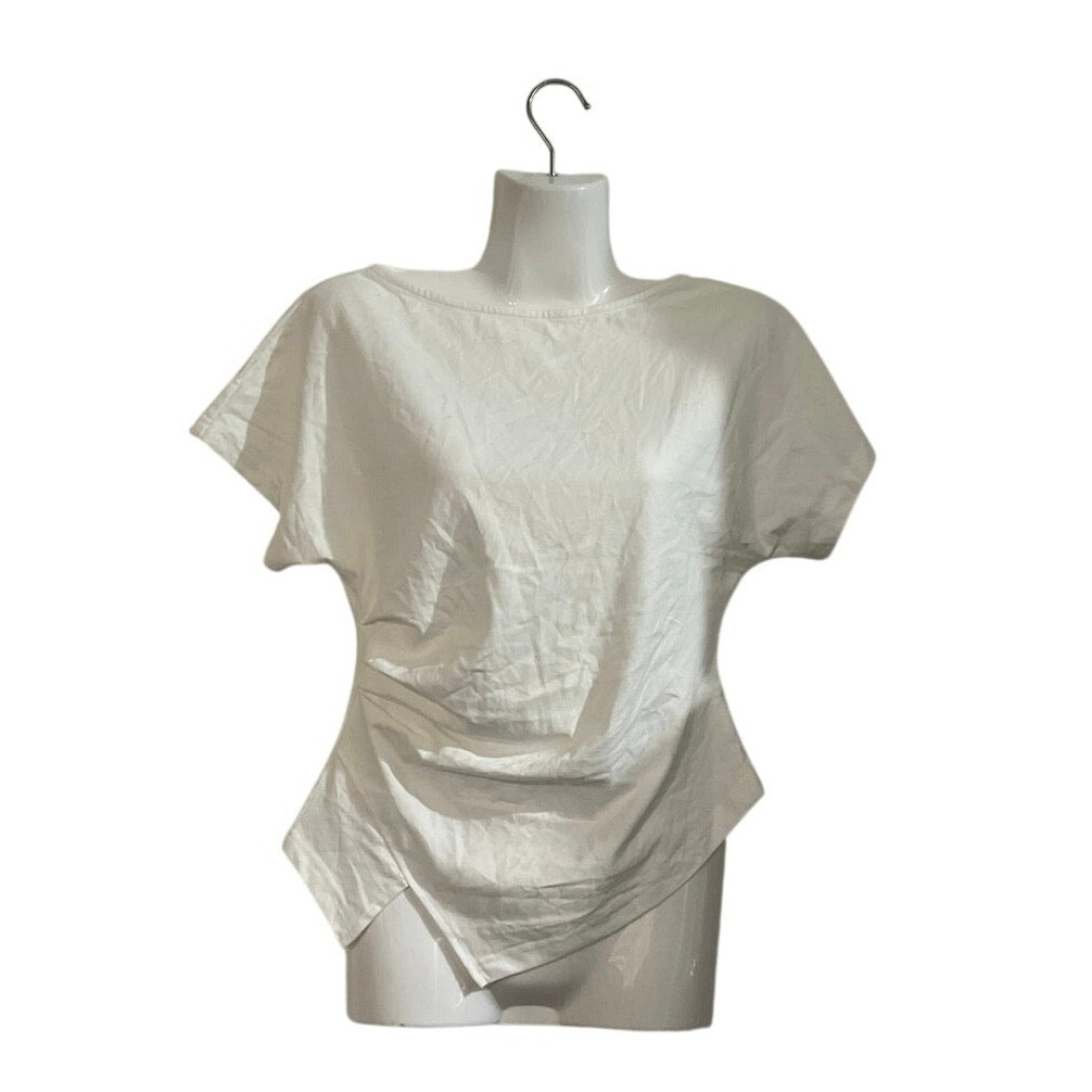 Cider Cotton Blend Boat Neck Ruched Asymmetrical Hem Tee Top SZ S Daily Casual