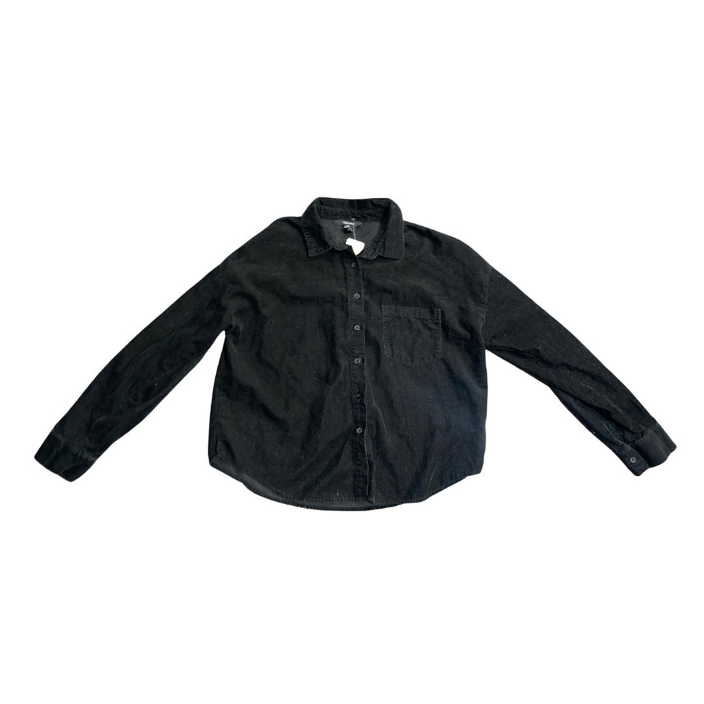 Forever 21 black corduroy button up long sleeve shirt top size medium