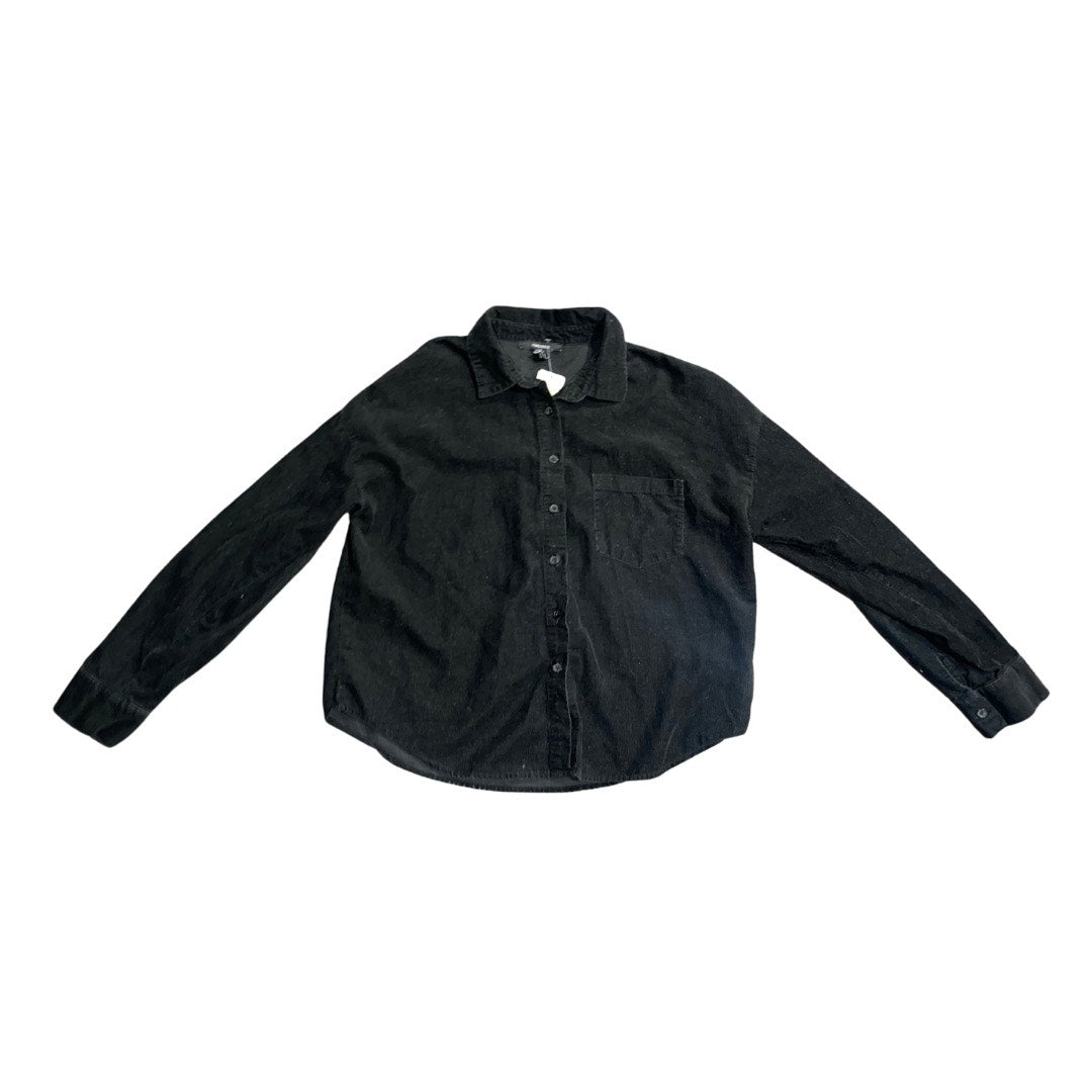 Forever 21 black corduroy button up long sleeve shirt top size medium