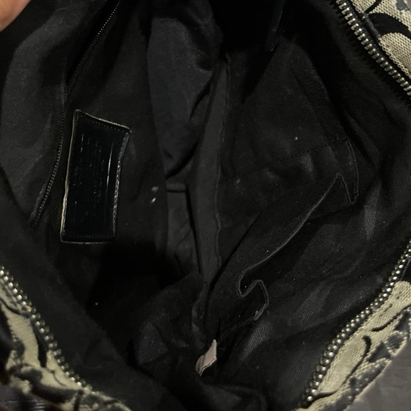 Coach Signature C Black Gray Canvas Tote Shoulder Bag Y2k VTG Flaw Purse