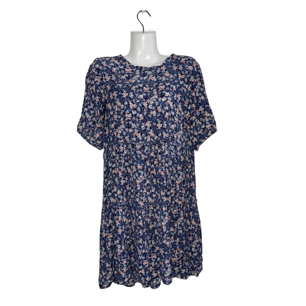 Knox Rose Blue Floral Tiered Mid Dress Size Medium Bohemian Artsy Casual