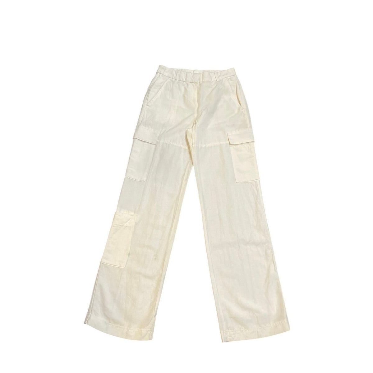 H&M White Linen Blend Cargo Pants SZ 2 Casual Resort Wear Vacation Preppy Chic