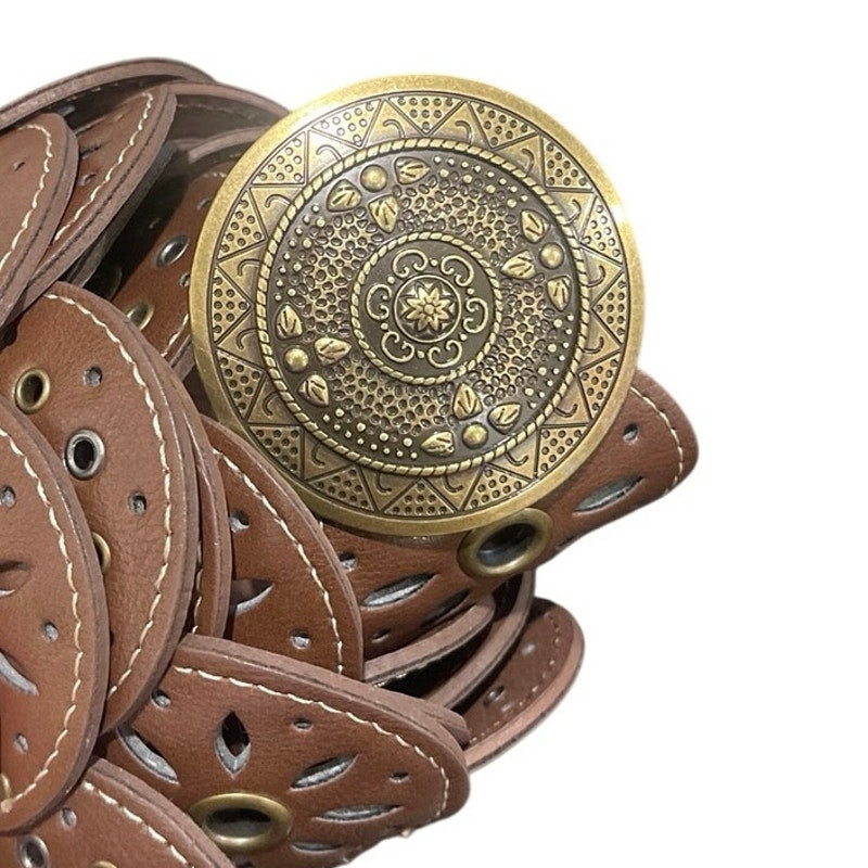 No Boundaries Women's Boho Concho Belt Faux Brown Leather Adjustable Fit XL NWOT