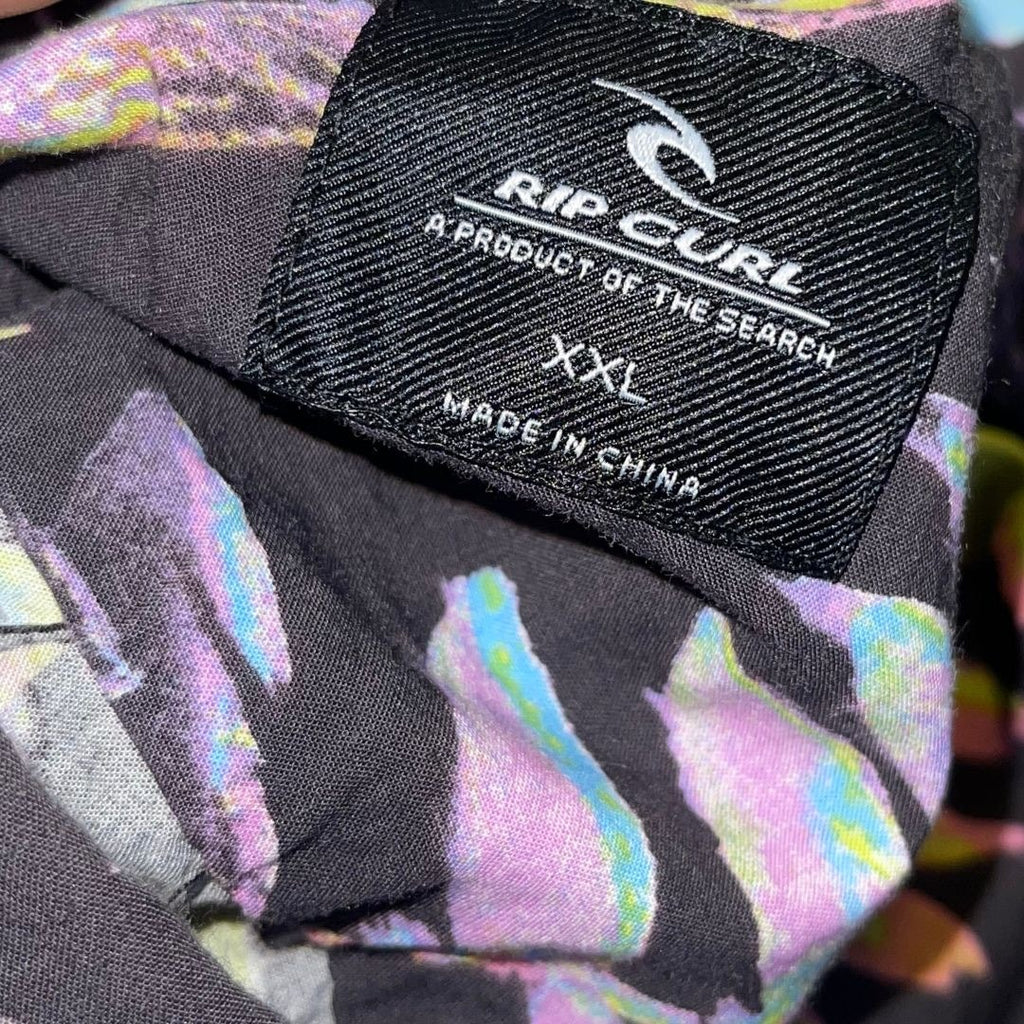 Rip Curl Glitch Short Sleeve Shirt Novelty Palm Leaf Pattern XXL Beachy Hawaiian