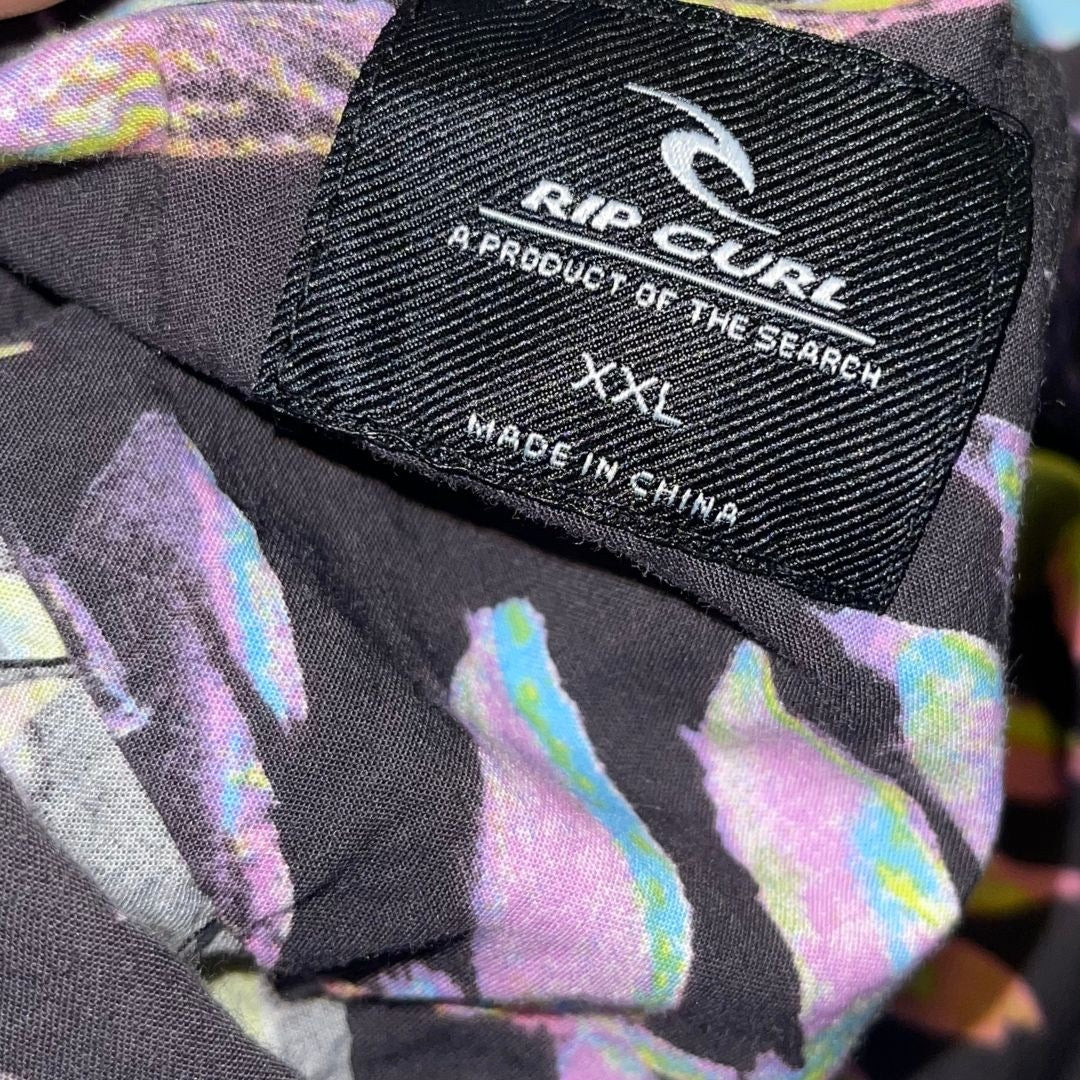 Rip Curl Glitch Short Sleeve Shirt Novelty Palm Leaf Pattern XXL Beachy Hawaiian