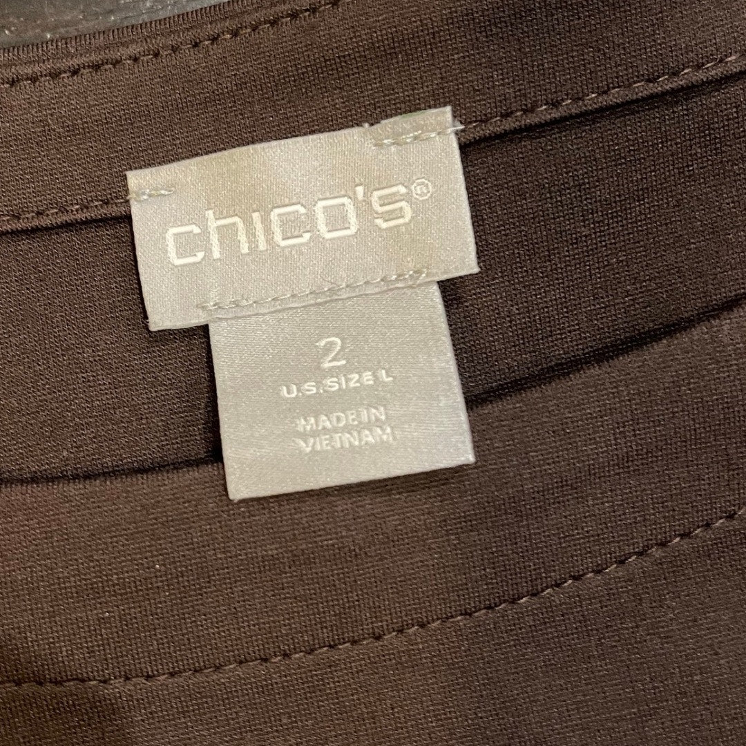 Chico's Brown Long Sleeve Top Button Cuffs Tunic Blouse size 2 Casual Preppy