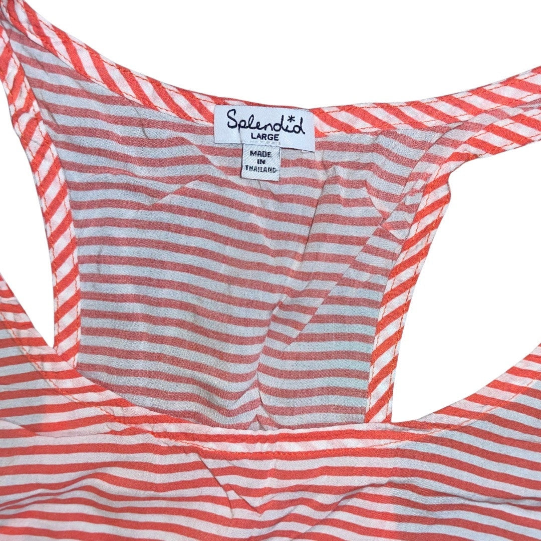 Splendid Womens Tank Top Striped Salmon White Lightweight Size Large loungewear