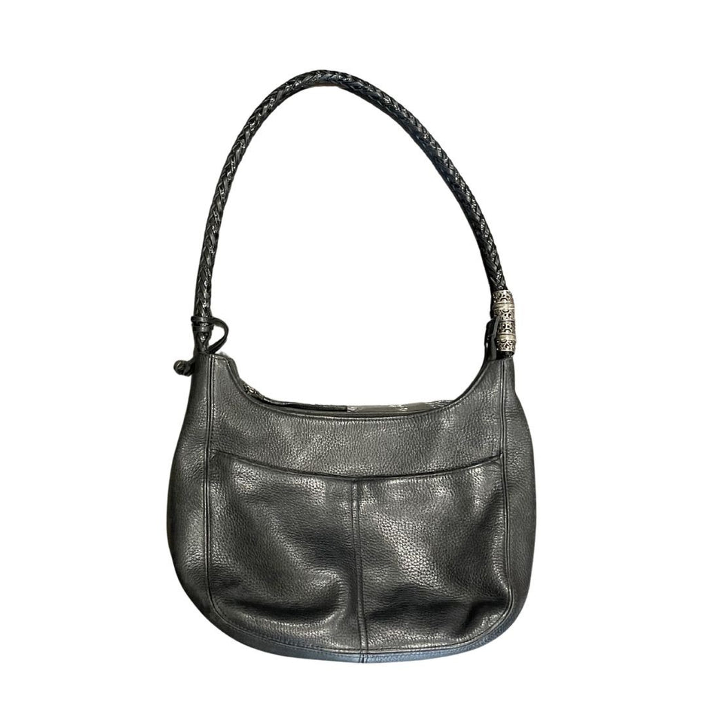 Brighton Barbados Zip top Hobo Pebbled Leather Shoulder Handbag Braided Strap