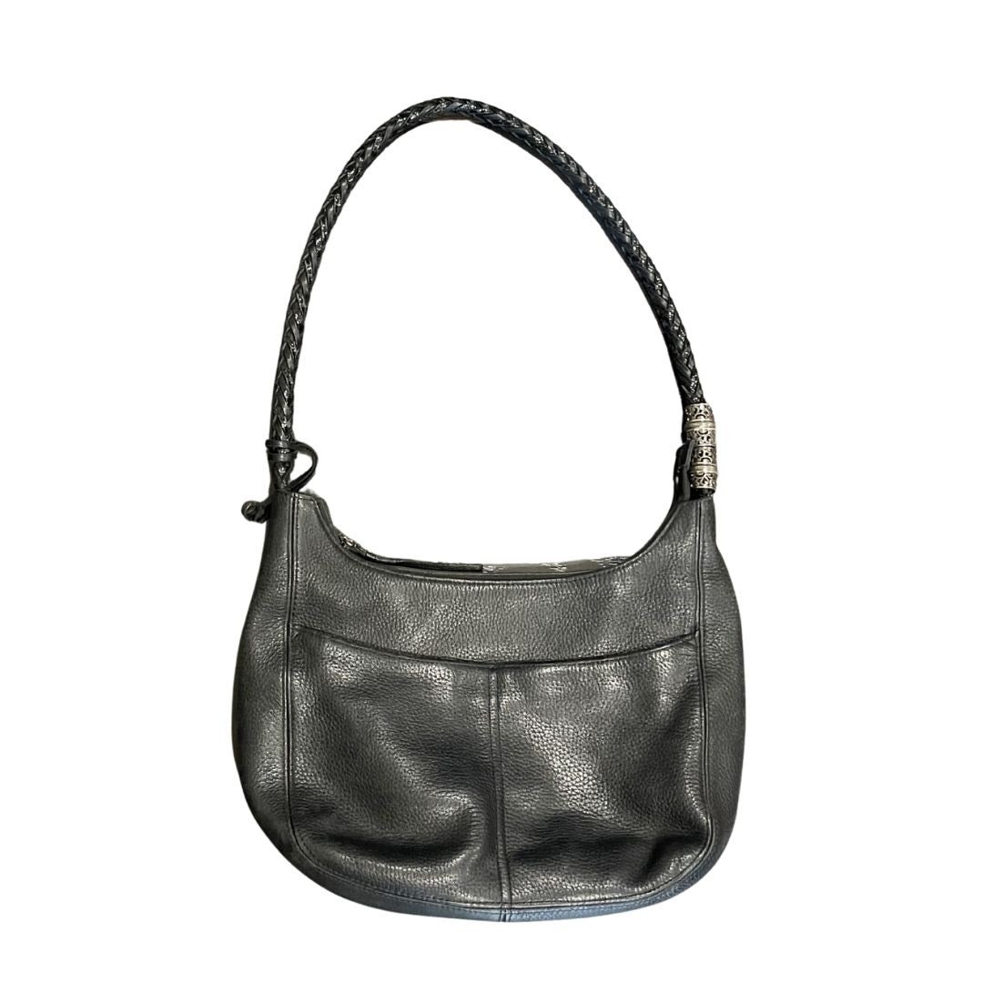 Brighton Barbados Zip top Hobo Pebbled Leather Shoulder Handbag Braided Strap