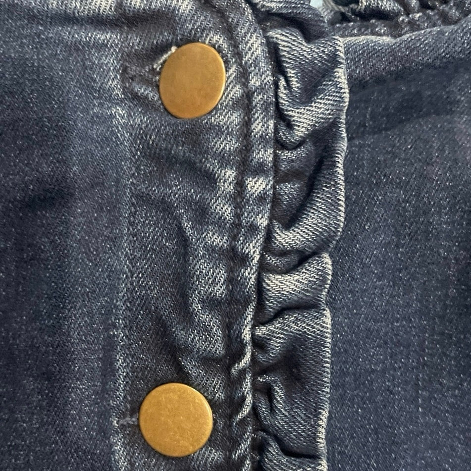 Draper James Collarless Neckline Button Front Ruffle Denim Jacket SZ XXL Chic
