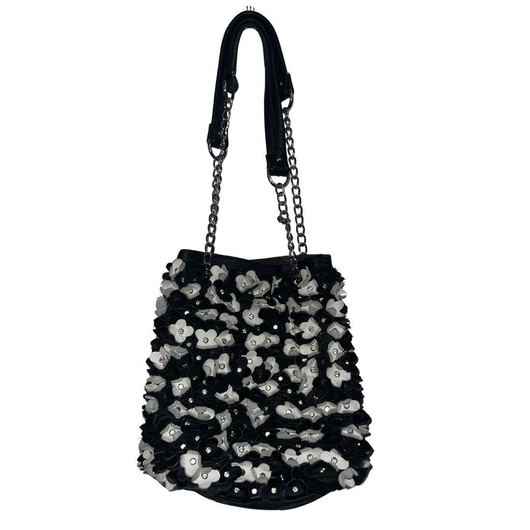 AmeriLeather Willet Leather Shoulder Bag Flower Crystal Artsy Boho Retro Chic
