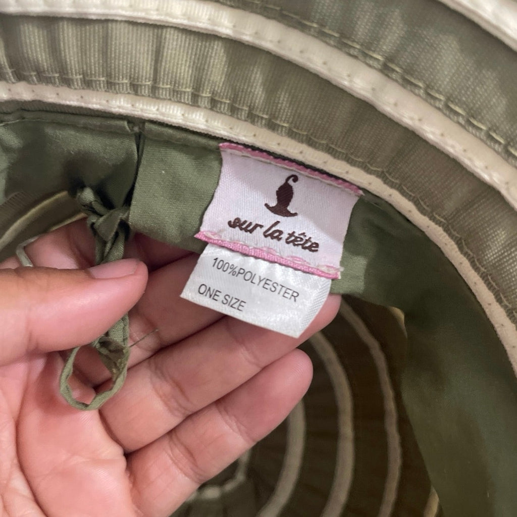 Sur La Tete Striped Sage Green Wide Brimmed Bucket Sun Adjustable Hat Vacation
