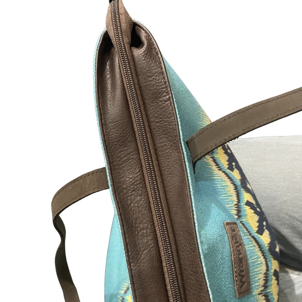 Wrangler Canvas Aztec Tote Bag Southwestern Brown Leather Handles Western Cowboy