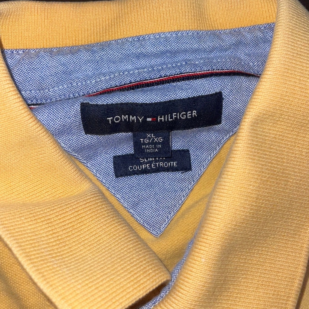 Tommy HIlfiger Logo Slim Fit Polo Size XL Yellow Business Casual Preppy Cotton