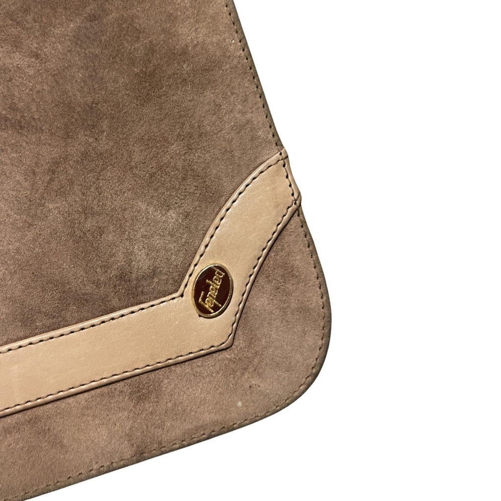 Vintage Rectangular Shoulder Bag Purse Taupe Suede Boho Chic Western Retro