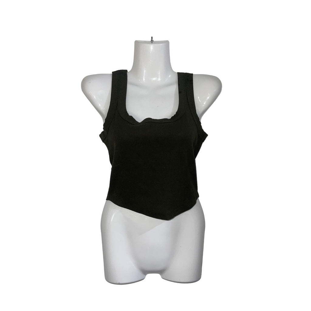 Madewell Tailored Crop Ribbed Square Neckline Tank Top SZ XS Flirty Girly Summer