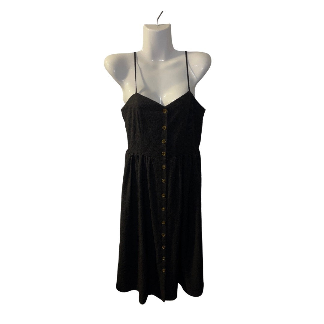 H&M Button Front Midi Woven Fabric Adjustable Straps Back Smocking Gray Black Size 2