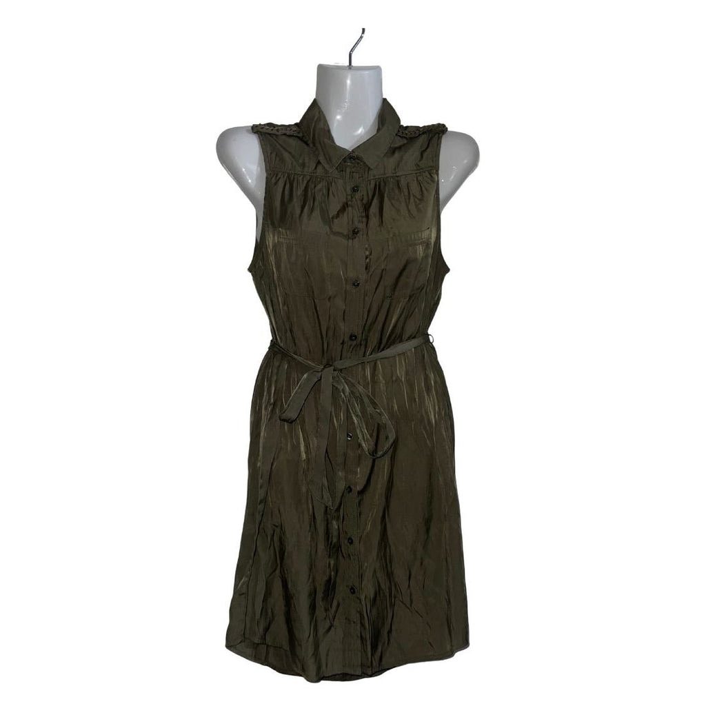 American Eagle Outfitters Green Sleeveless Belted Dress Button Down Small Preppy
