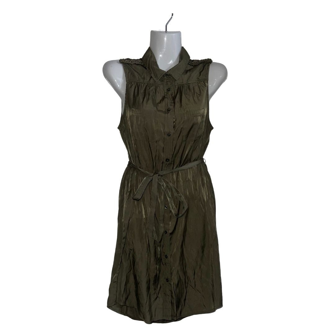 American Eagle Outfitters Green Sleeveless Belted Dress Button Down Small Preppy