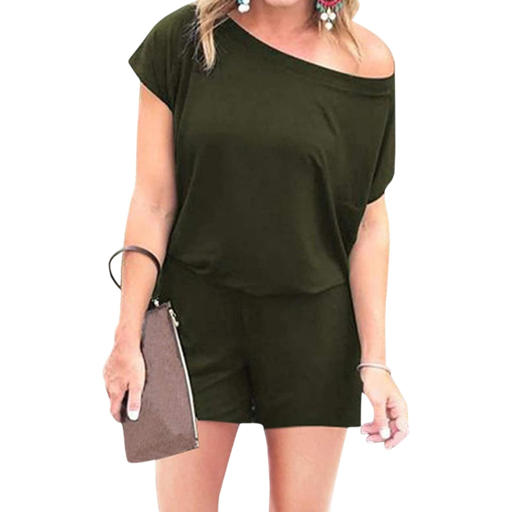 Women Jumpsuit Romper Army Green Off the Shoulder Size Medium Casual Summer