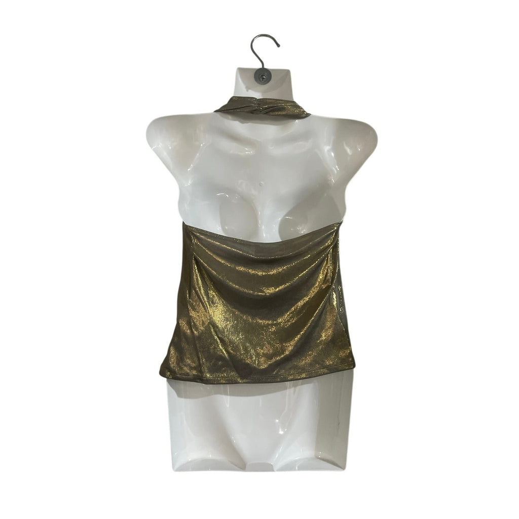 Urban Outfitters Metallic Gold Draped Cowl Neck Halter Top SZ Large Flirty Party