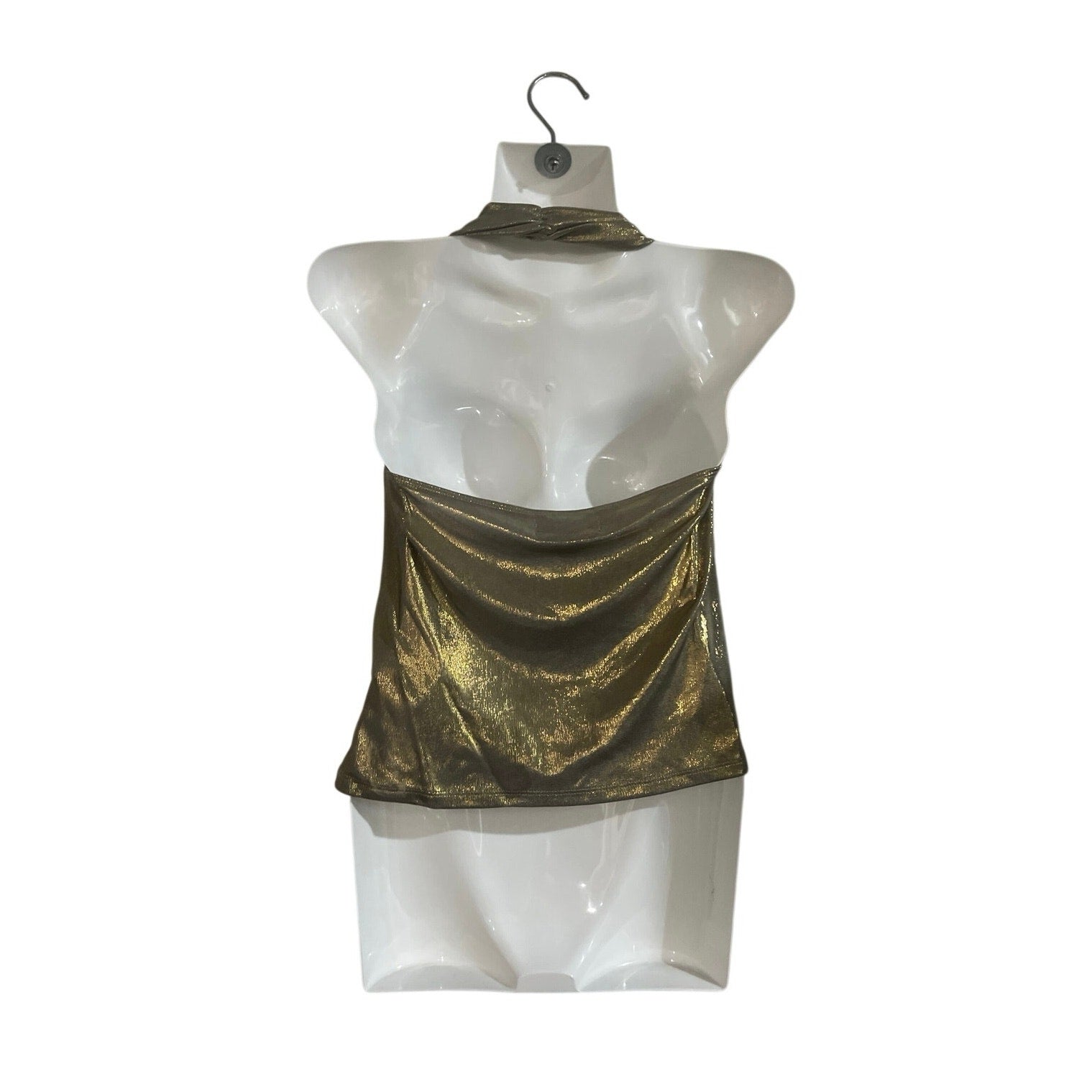 Urban Outfitters Metallic Gold Draped Cowl Neck Halter Top SZ Large Flirty Party
