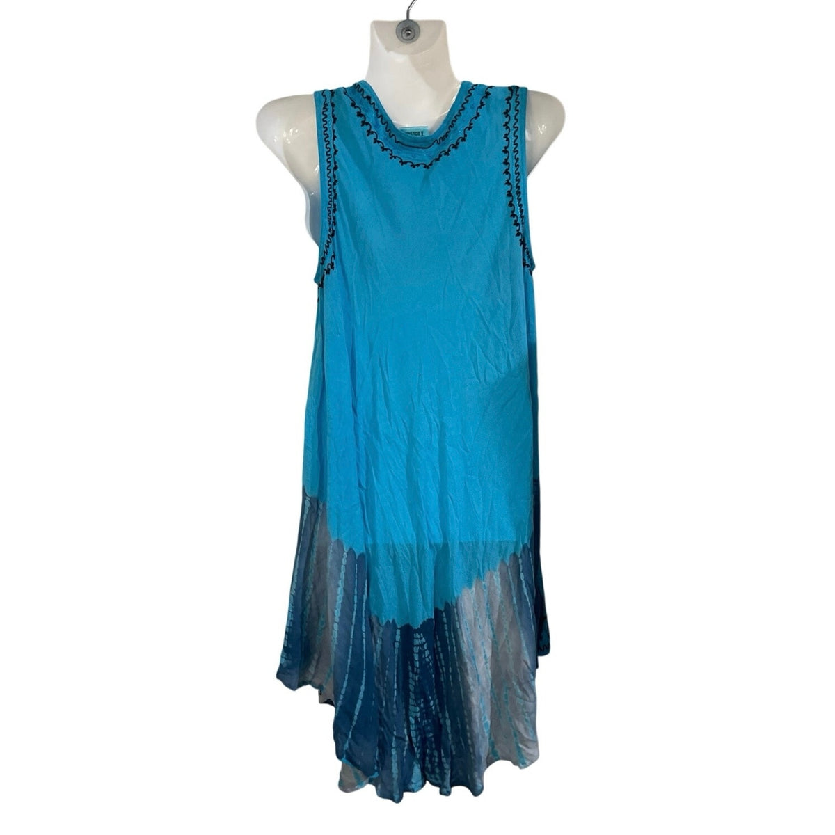 Sleeveless Turquoise Boho Style Dress One Size Handkerchief Hem Resort Beachwear