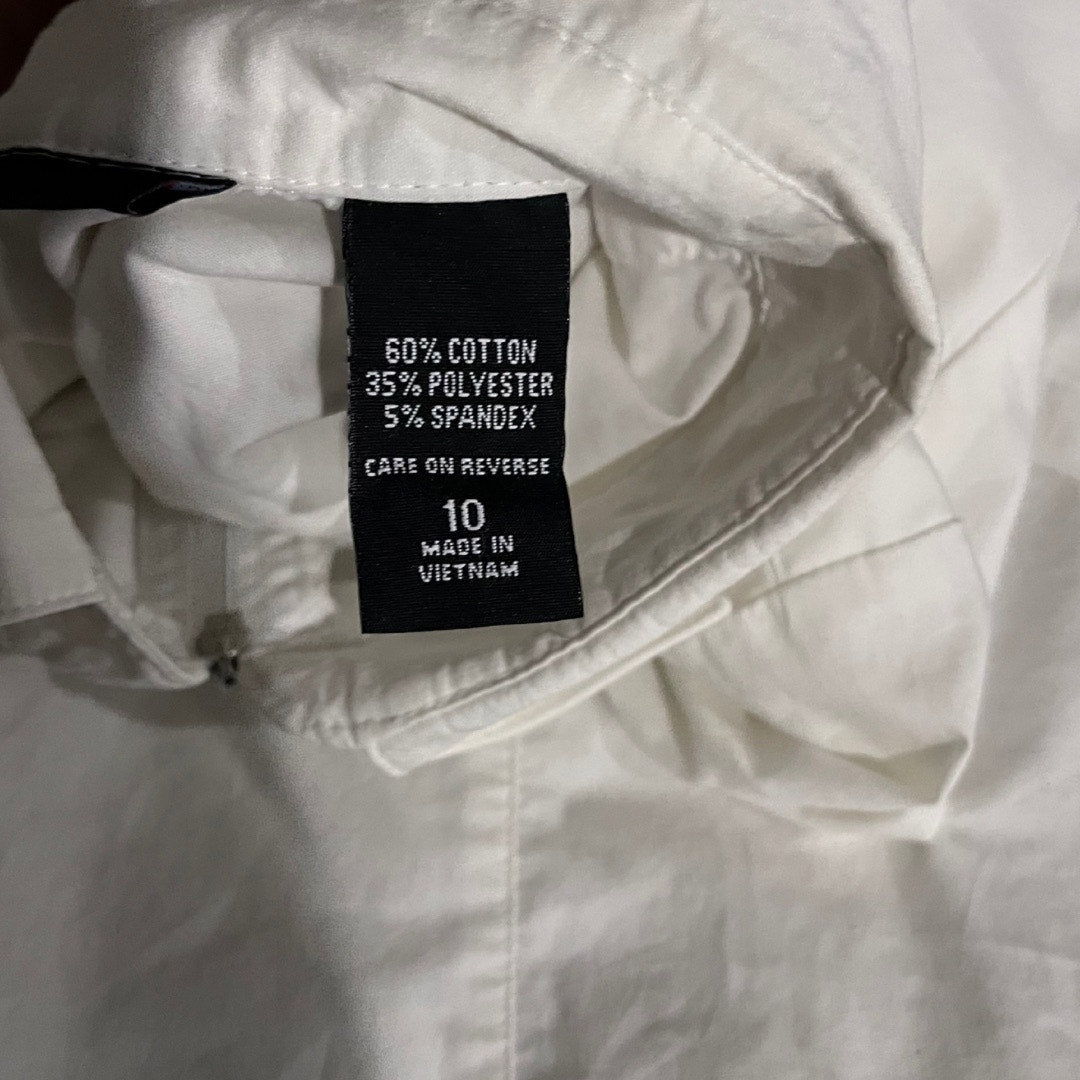 New York & Company White Full Zip Top Blouse Cotton Blend Y2K Size 10 90s casual