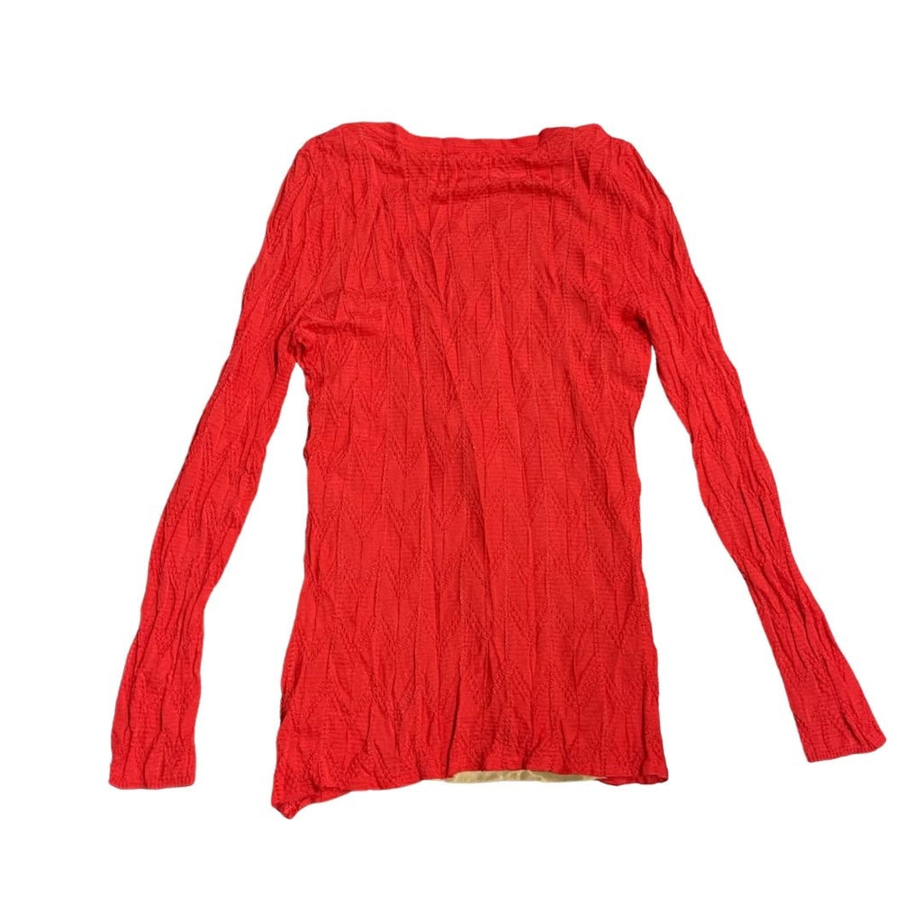 Missoni Long Sleeve Red Textured Knit Top Lace up Neckline SZ 42 L Quite Luxury