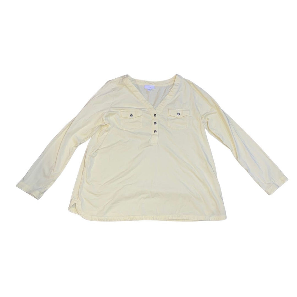 J. Jill Long Sleeve V-Neck Henley Butter Yellow Size Medium Petite 100% Cotton
