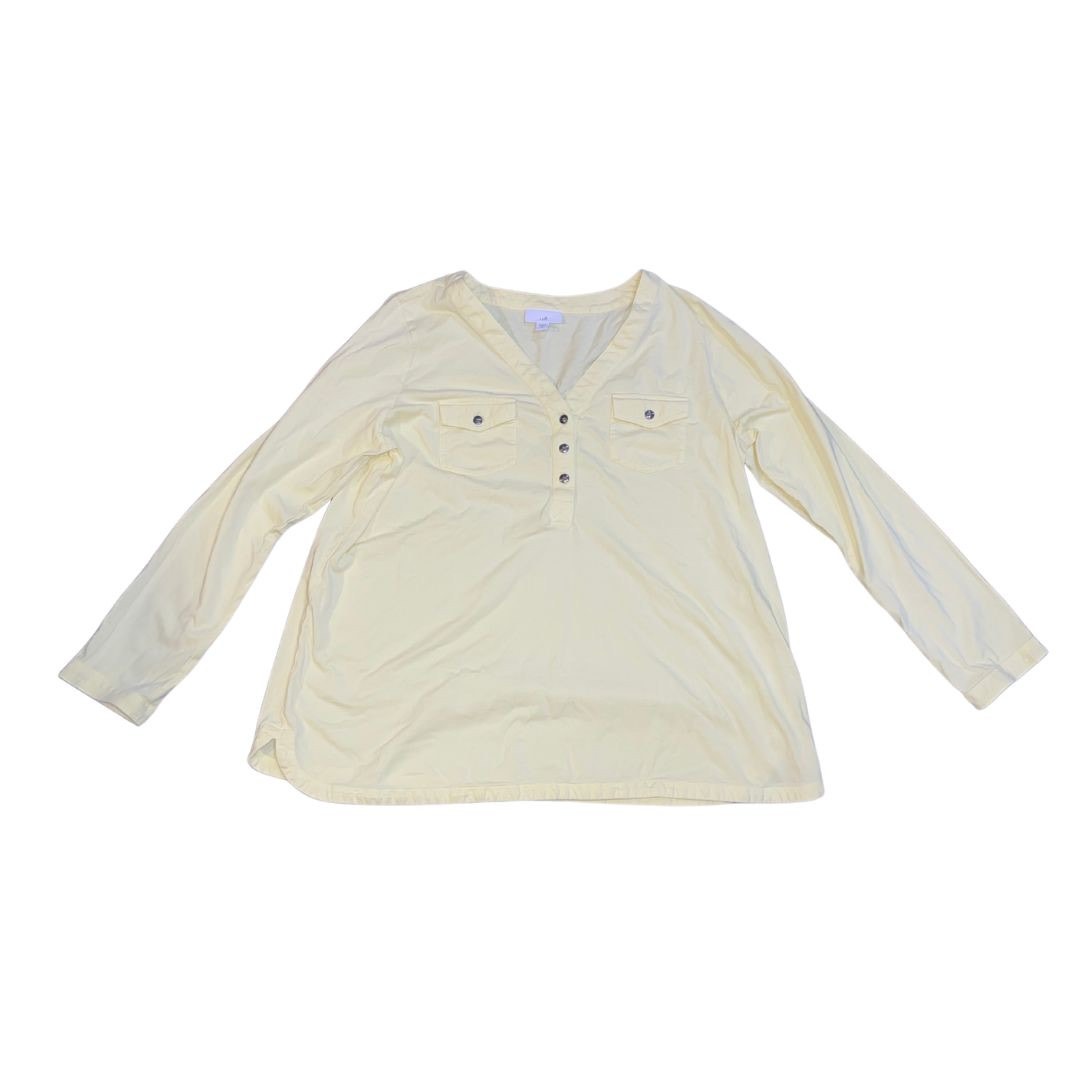 J. Jill Long Sleeve V-Neck Henley Butter Yellow Size Medium Petite 100% Cotton