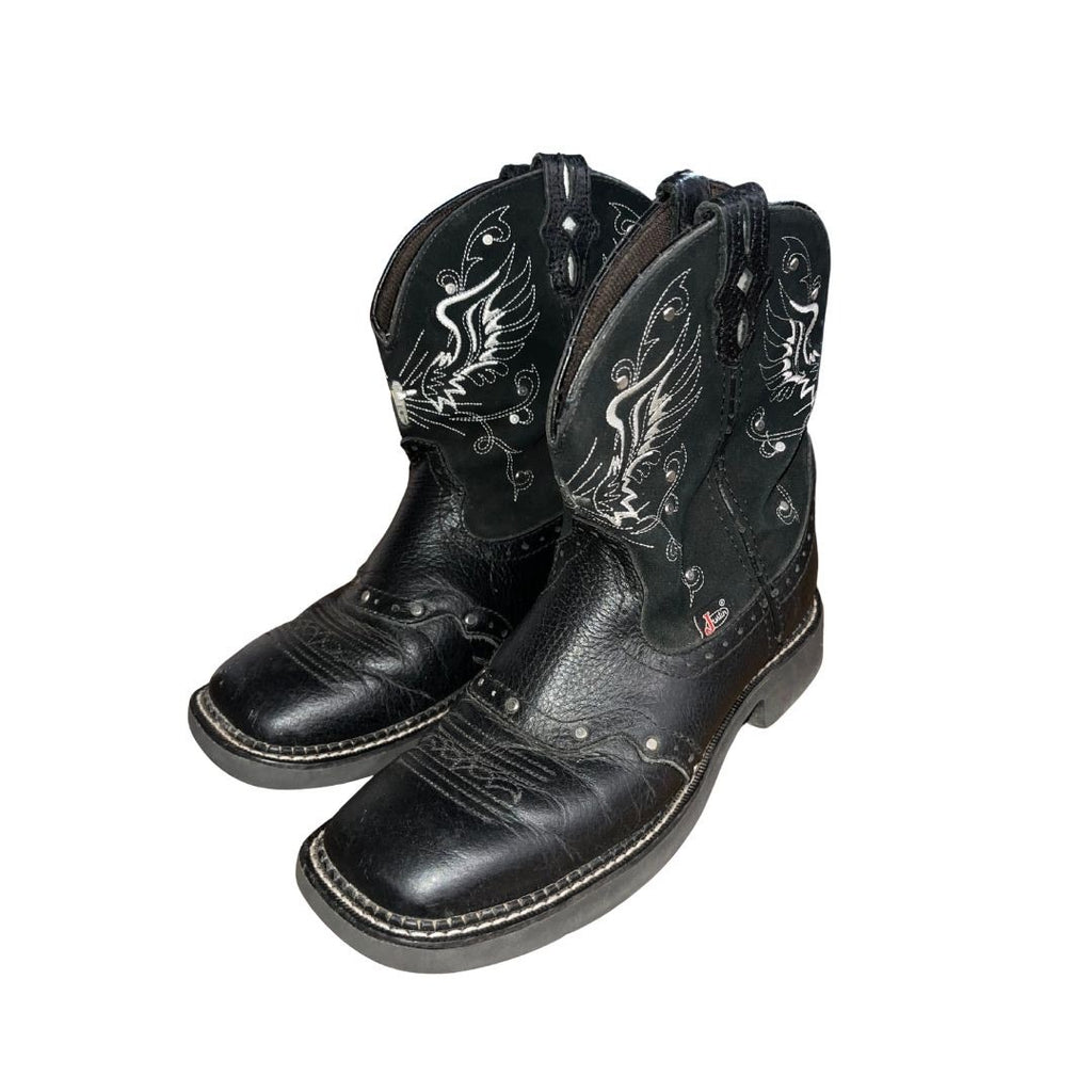 Justin Gypsy Western Cowgirl ANDRA 8" Cowgirl Black Leather Suede Boots Size 7