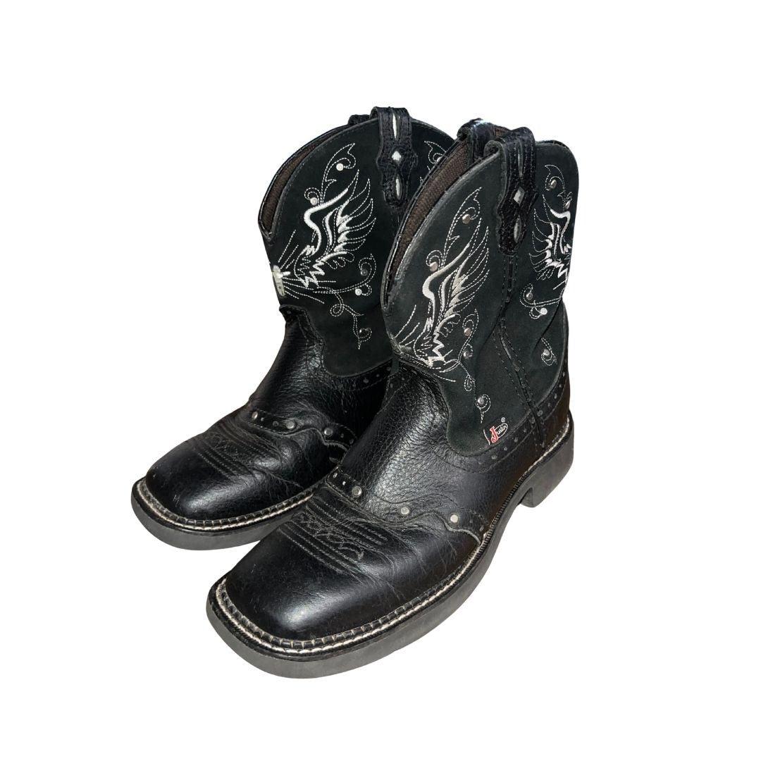 Justin Gypsy Western Cowgirl ANDRA 8" Cowgirl Black Leather Suede Boots Size 7