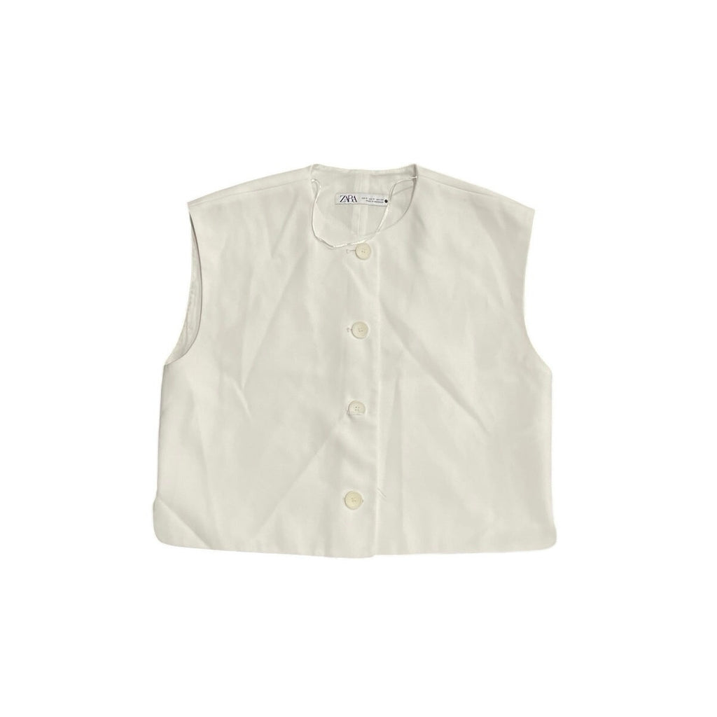Zara White Cropped Tailored Sleeveless Button Up Vest SZ S Career Office Preppy