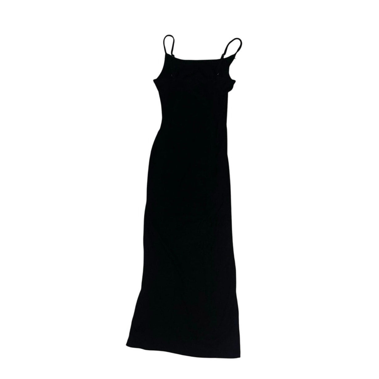 Cider Long Black Ribbed Slit dress with adjustable straps with Metal Star pin