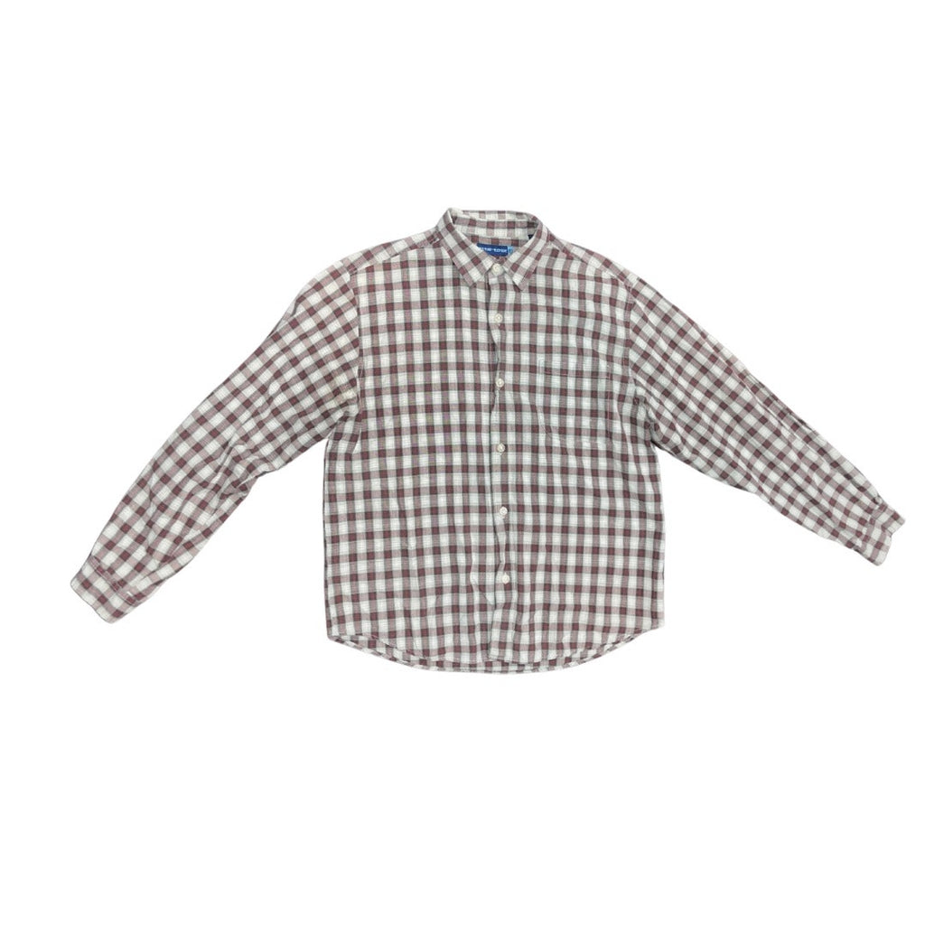 Men's Plaid button up long sleeve shirt brown and beige casual wear size 18/20