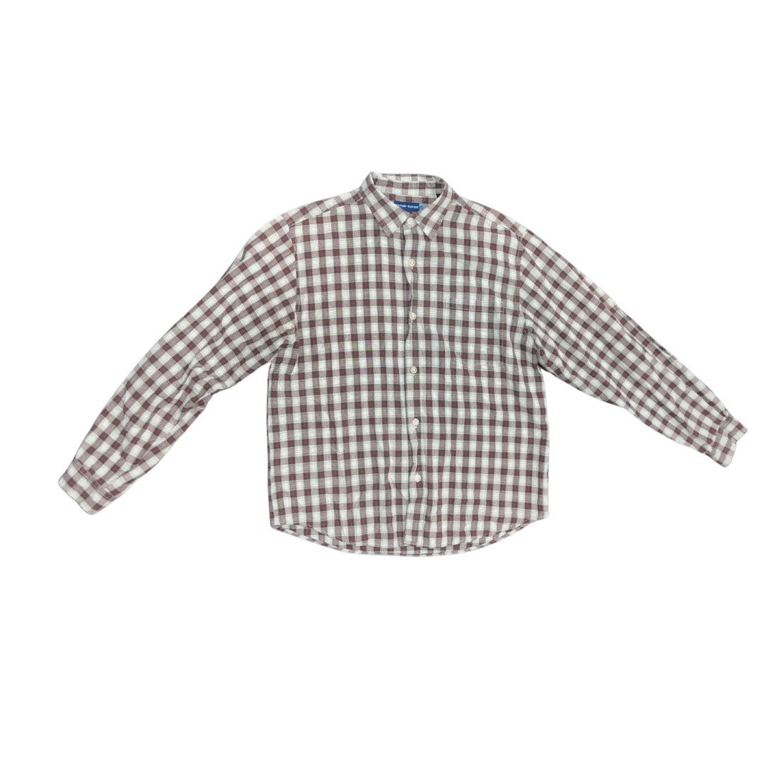 Men's Plaid button up long sleeve shirt brown and beige casual wear size 18/20