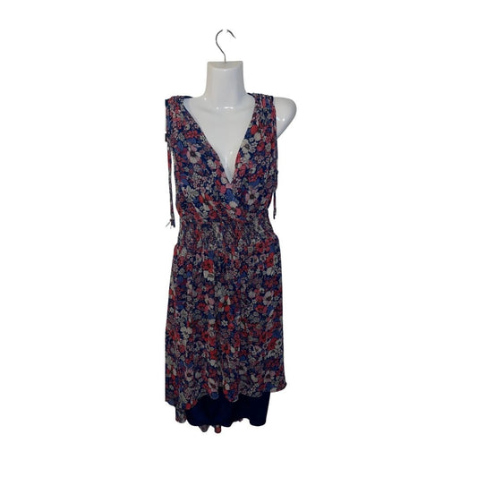 BCBG Paris Women's Floral Dress Ruffle Sleeve Midi Ruched Waist SIze Medium